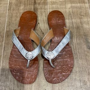Tory Burch patent leather flip flops